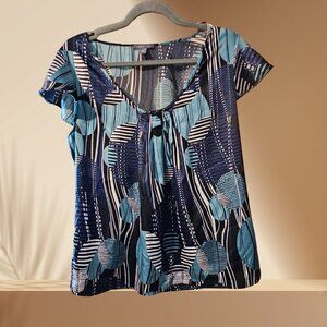 APT. 9 Blue & Black Abstract Print Blouse | Size L